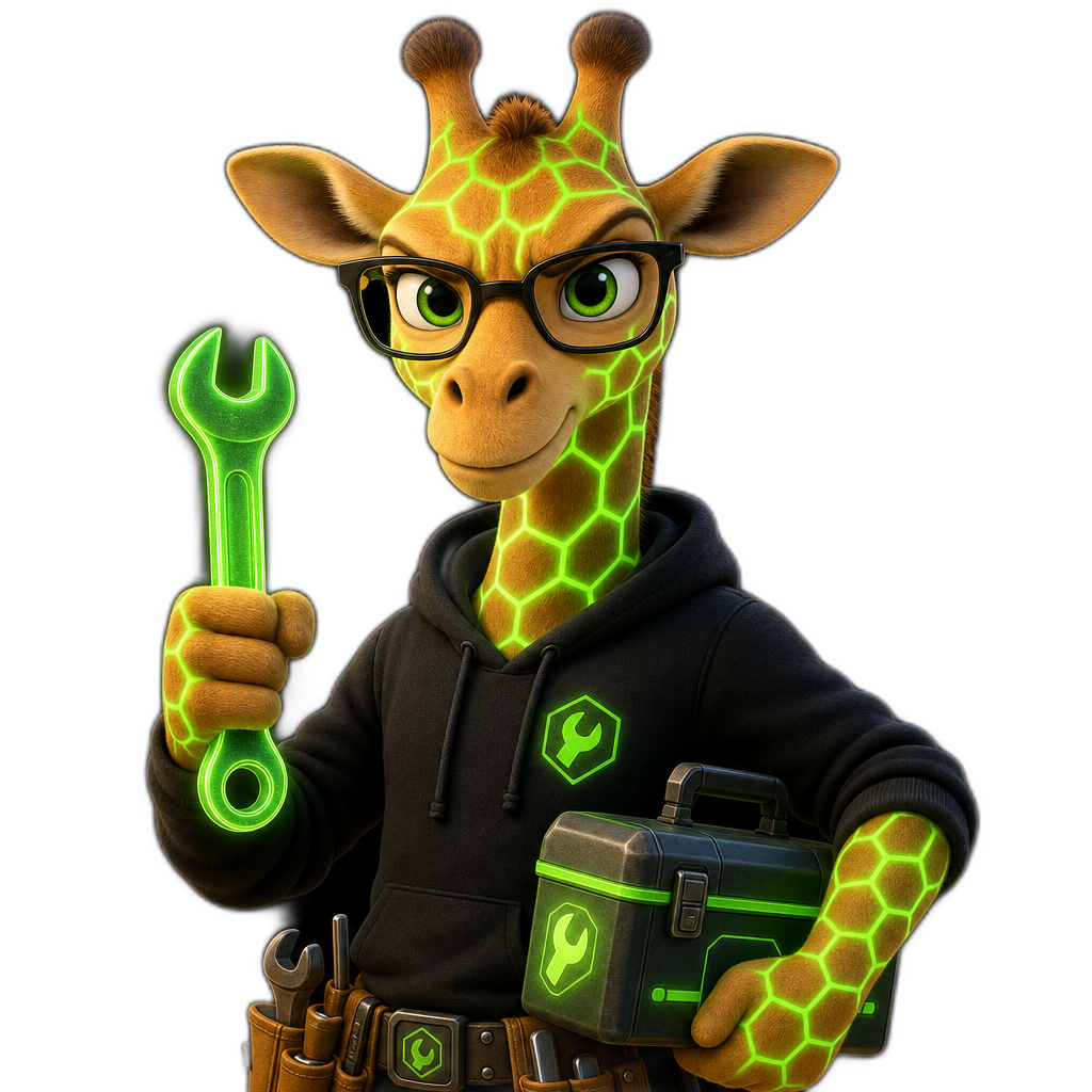 Scout the Giraffe ready to build with tools